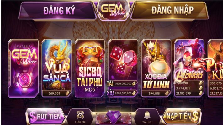 Giao diện cổng game GemWin vô cùng đẹp mắt