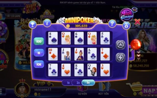 Hình ảnh của một ván mini poker tại RikVip Club